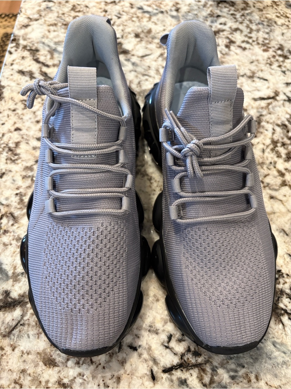 CDLHHM Grey Knit Men's Running Sneakers with Black Air Cushion Sole size 9